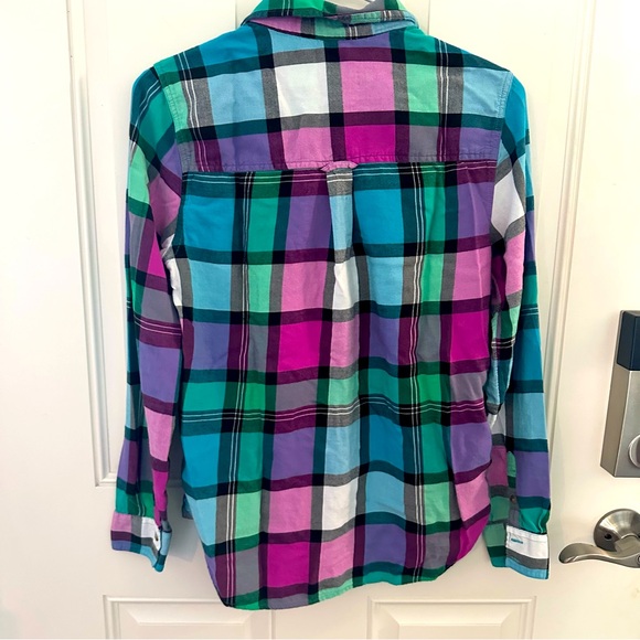 American Eagle Plaid Boyfriend Shirt S | Multicolor Vintage Long Sleeve Y2K - Picture 2 of 7